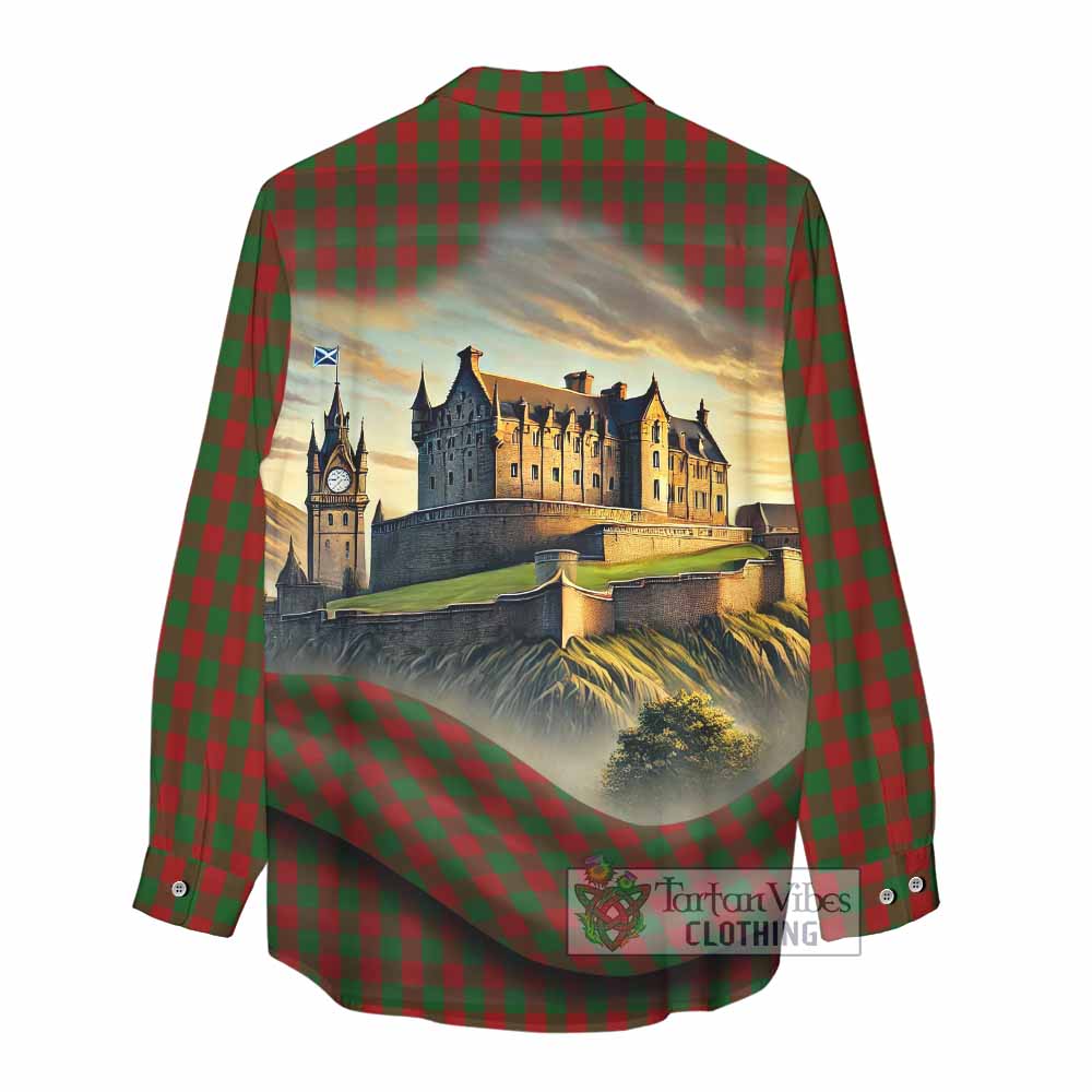 Moncrieff (Moncreiffe) Tartan Family Crest Women's Casual Shirt with Scottish Ancient Castle Style - Tartan Vibes Clothing