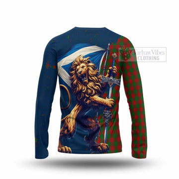 Moncrieff (Moncreiffe) Tartan Family Crest Long Sleeve T-Shirt with Scottish Majestic Lion - Tartan Vibes Clothing