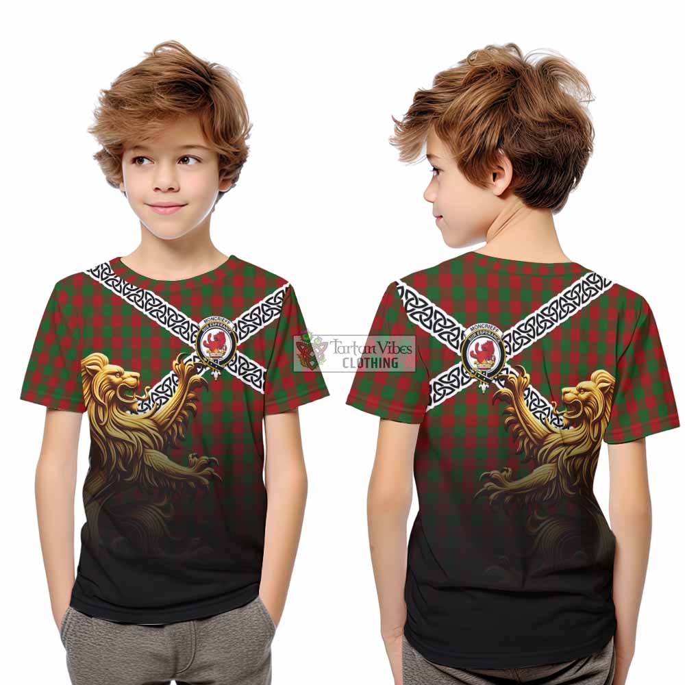 Moncrieff (Moncreiffe) Crest Tartan Kid T-Shirt with Golden Lion Emblem Celtic Style - Tartan Vibes Clothing