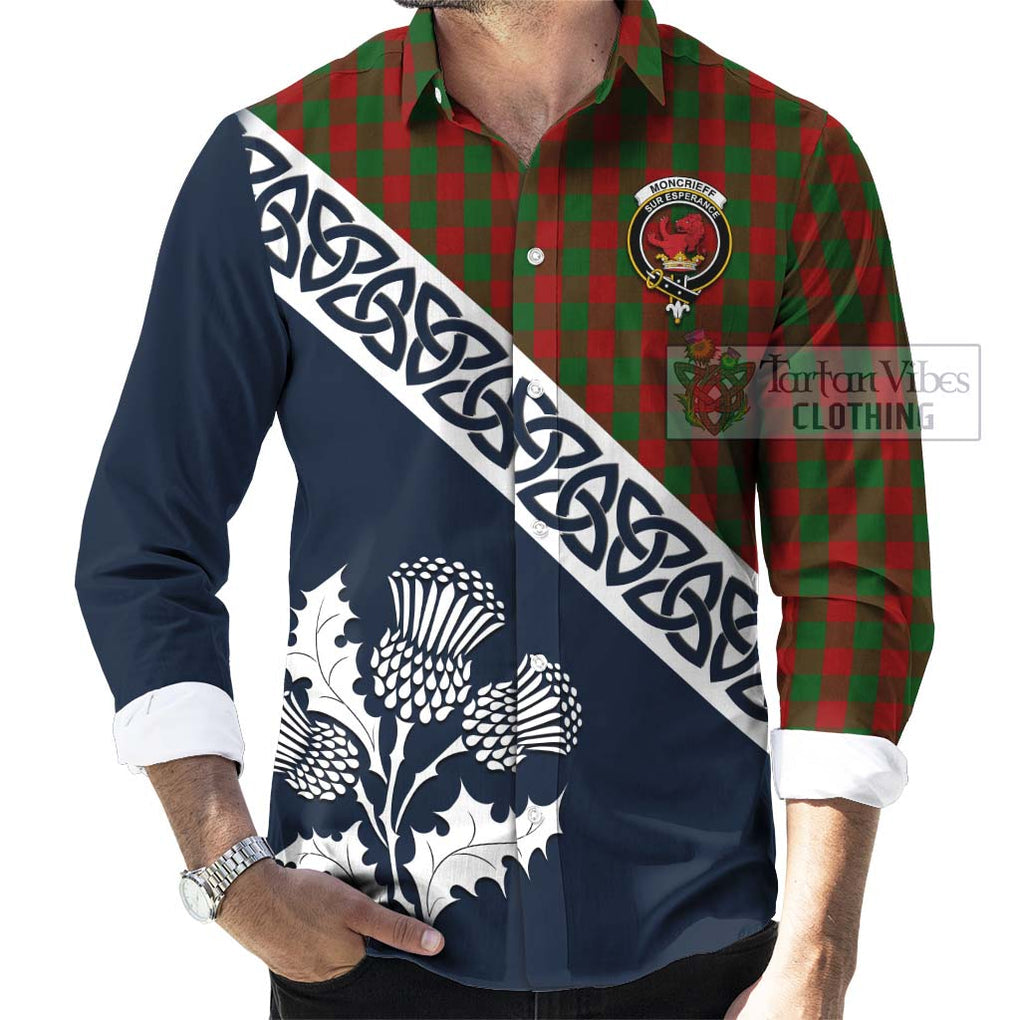 Moncrieff (Moncreiffe) Tartan Long Sleeve Button Shirt Featuring Thistle and Scotland Map Men's Shirt - Tartan Vibes Clothing