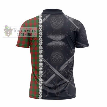 Moncrieff (Moncreiffe) Tartan Zipper Polo Shirt with Family Crest Cross Sword Thistle Celtic Vibes - Tartan Vibes Clothing