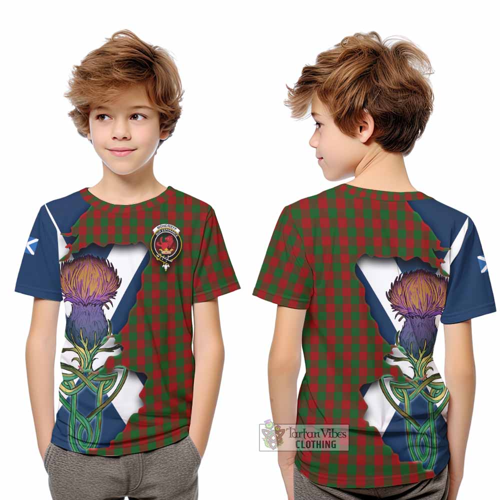 Tartan Vibes Clothing Moncrieff (Moncreiffe) Tartan Family Crest Kid T-Shirt Scottish Thistle Celtic Inspired