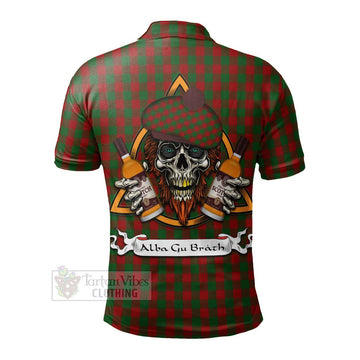 Moncrieff (Moncreiffe) Tartan Polo Shirt with Family Crest and Bearded Skull Holding Bottles of Whiskey - Tartan Vibes Clothing