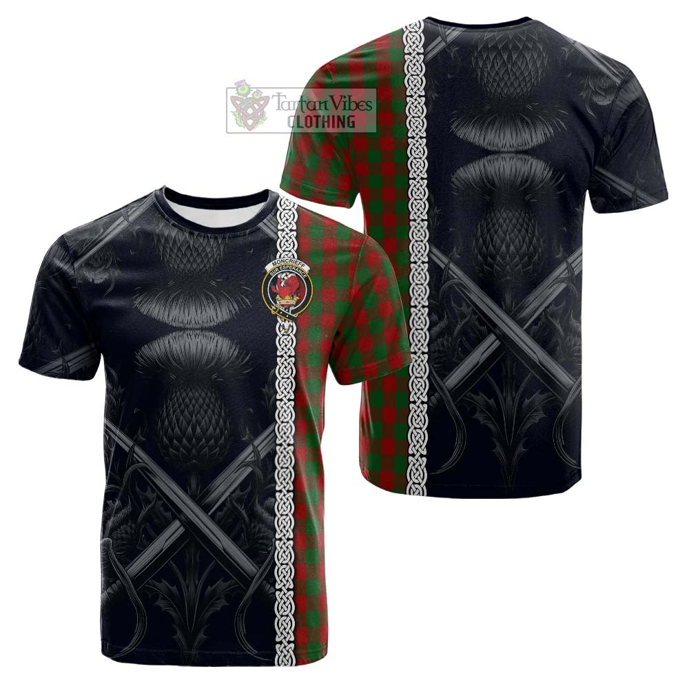 Moncrieff (Moncreiffe) Tartan Cotton T-shirt with Family Crest Cross Sword Thistle Celtic Vibes - Tartan Vibes Clothing