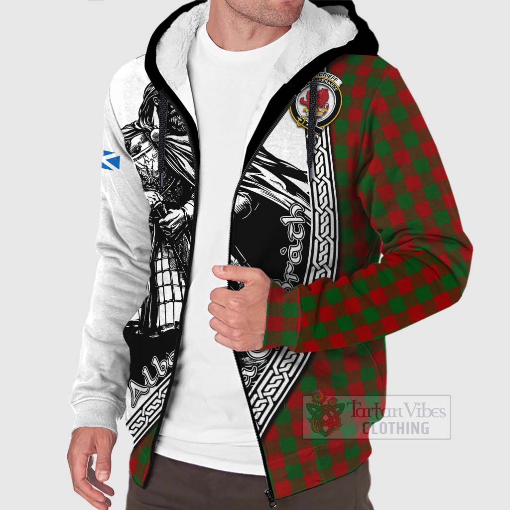 Moncrieff (Moncreiffe) Tartan Clan Crest Sherpa Hoodie with Highlander Warrior Celtic Style Unisex - Tartan Vibes Clothing