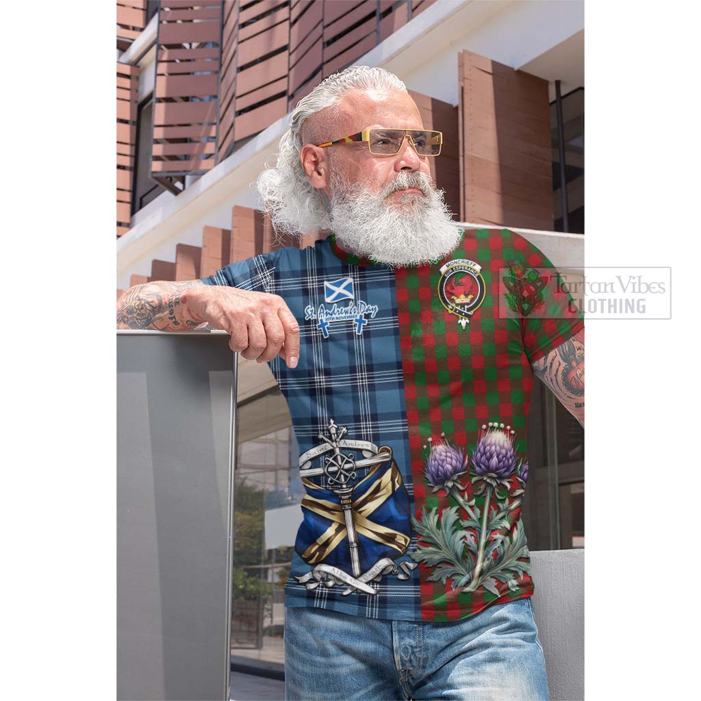 Moncrieff (Moncreiffe) Tartan Cotton T-shirt Happy St. Andrew's Day Half Tartan Style - Tartan Vibes Clothing