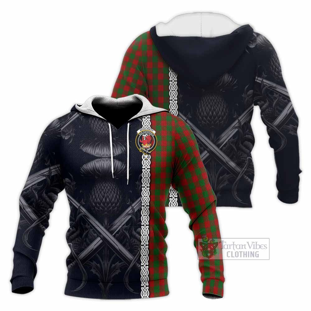 Moncrieff (Moncreiffe) Tartan Knitted Hoodie with Family Crest Cross Sword Thistle Celtic Vibes - Tartan Vibes Clothing