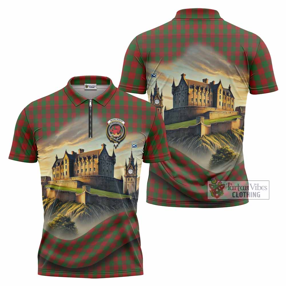Moncrieff (Moncreiffe) Tartan Family Crest Zipper Polo Shirt with Scottish Ancient Castle Style - Tartan Vibes Clothing