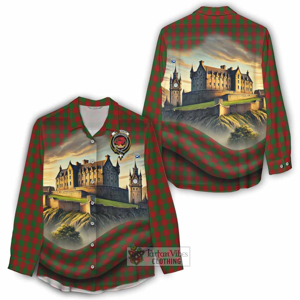 Moncrieff (Moncreiffe) Tartan Family Crest Women's Casual Shirt with Scottish Ancient Castle Style - Tartan Vibes Clothing