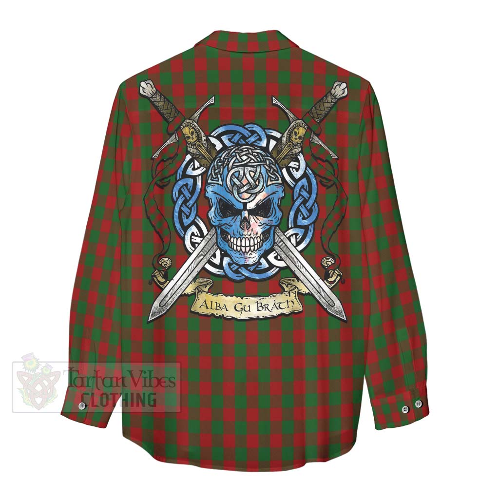 Moncrieff (Moncreiffe) Tartan Women's Casual Shirt with Family Crest Celtic Skull Style - Tartan Vibes Clothing