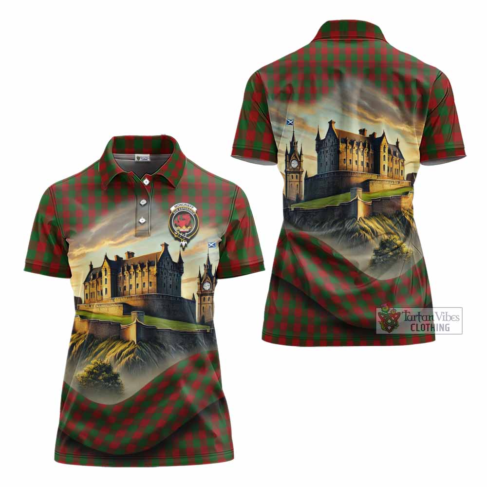 Moncrieff (Moncreiffe) Tartan Family Crest Women's Polo Shirt with Scottish Ancient Castle Style - Tartan Vibes Clothing