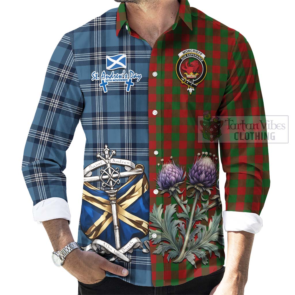 Moncrieff (Moncreiffe) Tartan Long Sleeve Button Shirt Happy St. Andrew's Day Half Tartan Style - Tartan Vibes Clothing