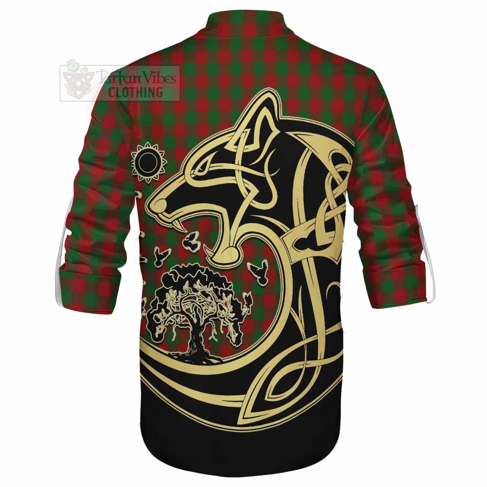 Moncrieff (Moncreiffe) Tartan Ghillie Kilt Shirt with Family Crest Celtic Wolf Style - Tartan Vibes Clothing