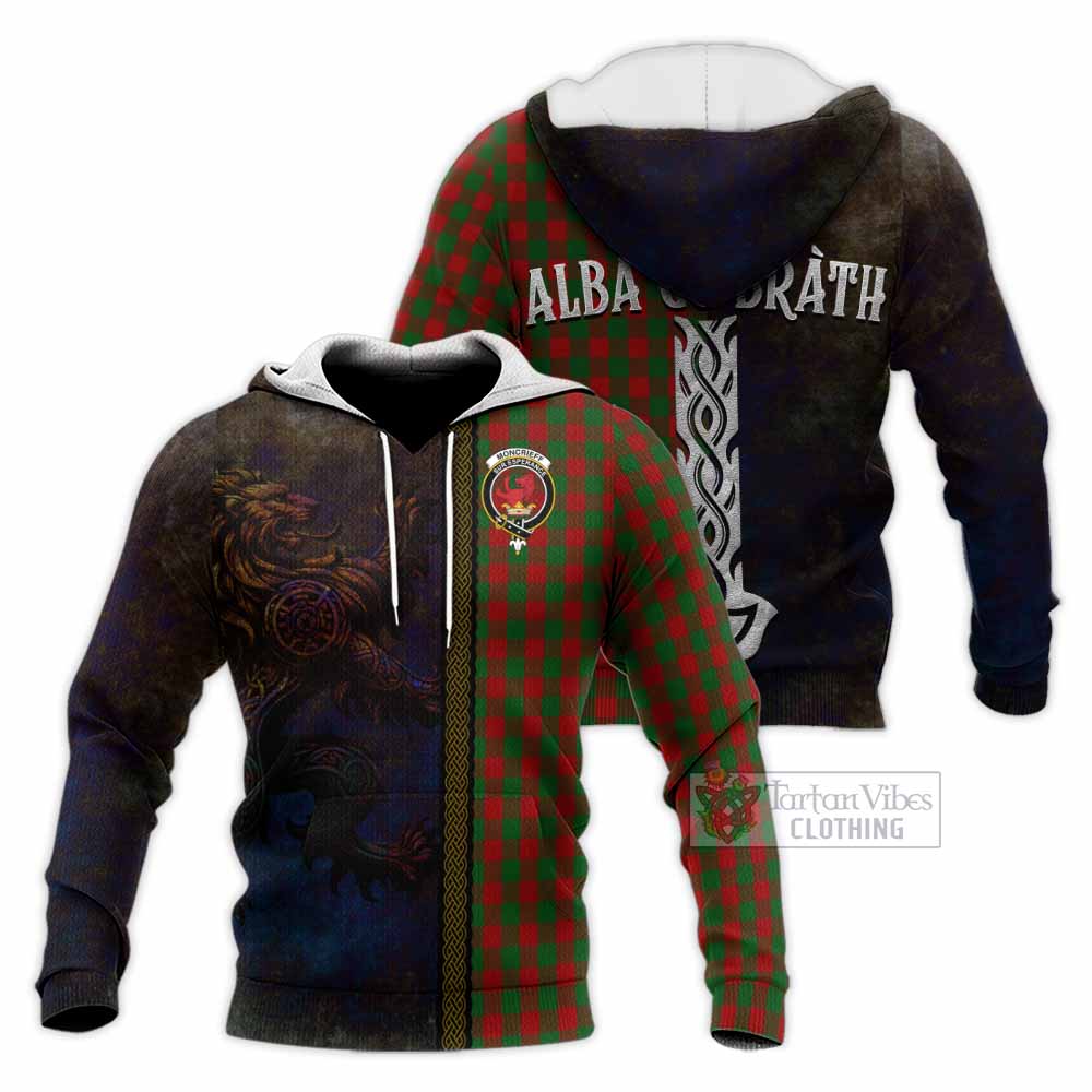 Tartan Vibes Clothing Moncrieff (Moncreiffe) Tartan Family Crest Knitted Hoodie Alba Gu Brath Be Brave Lion Ancient Style