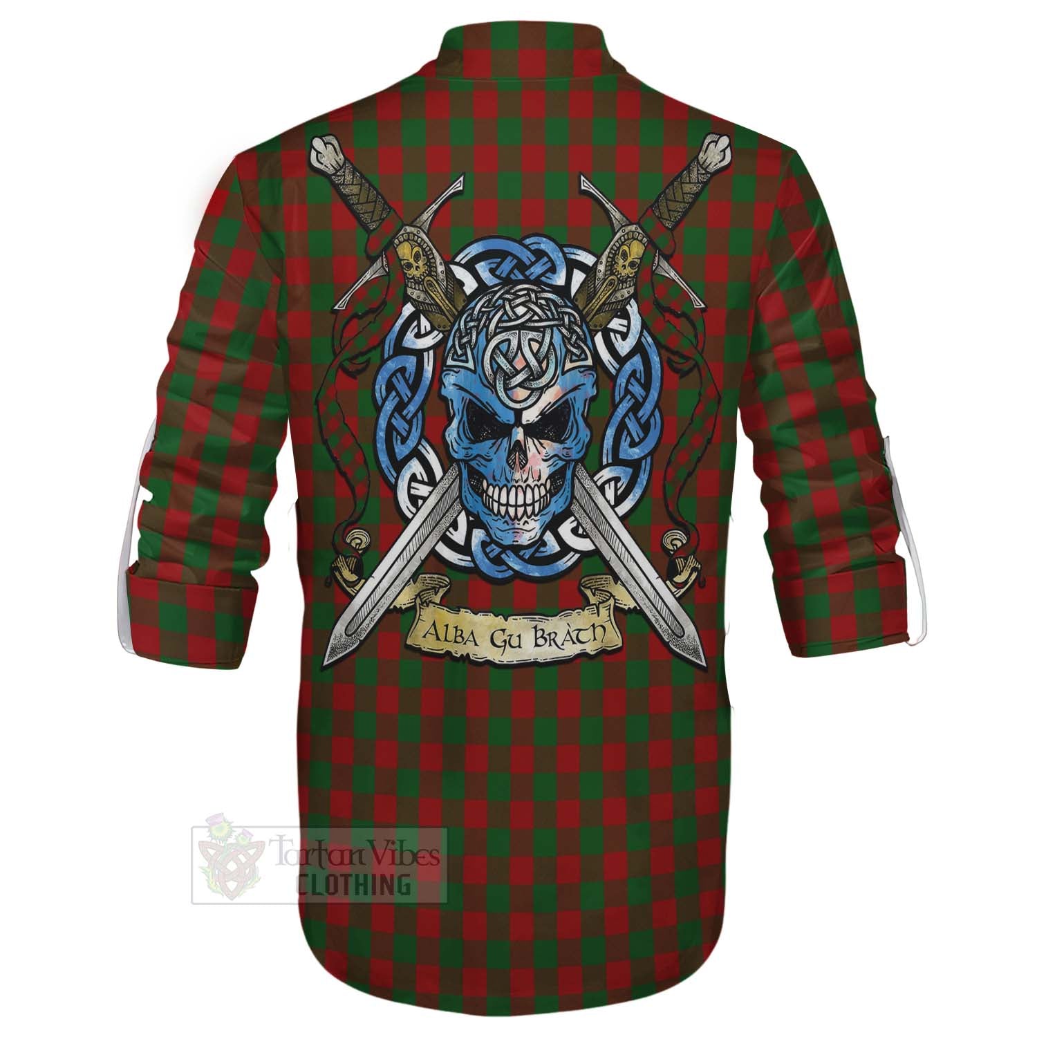 Moncrieff (Moncreiffe) Tartan Ghillie Kilt Shirt with Family Crest Celtic Skull Style - Tartan Vibes Clothing