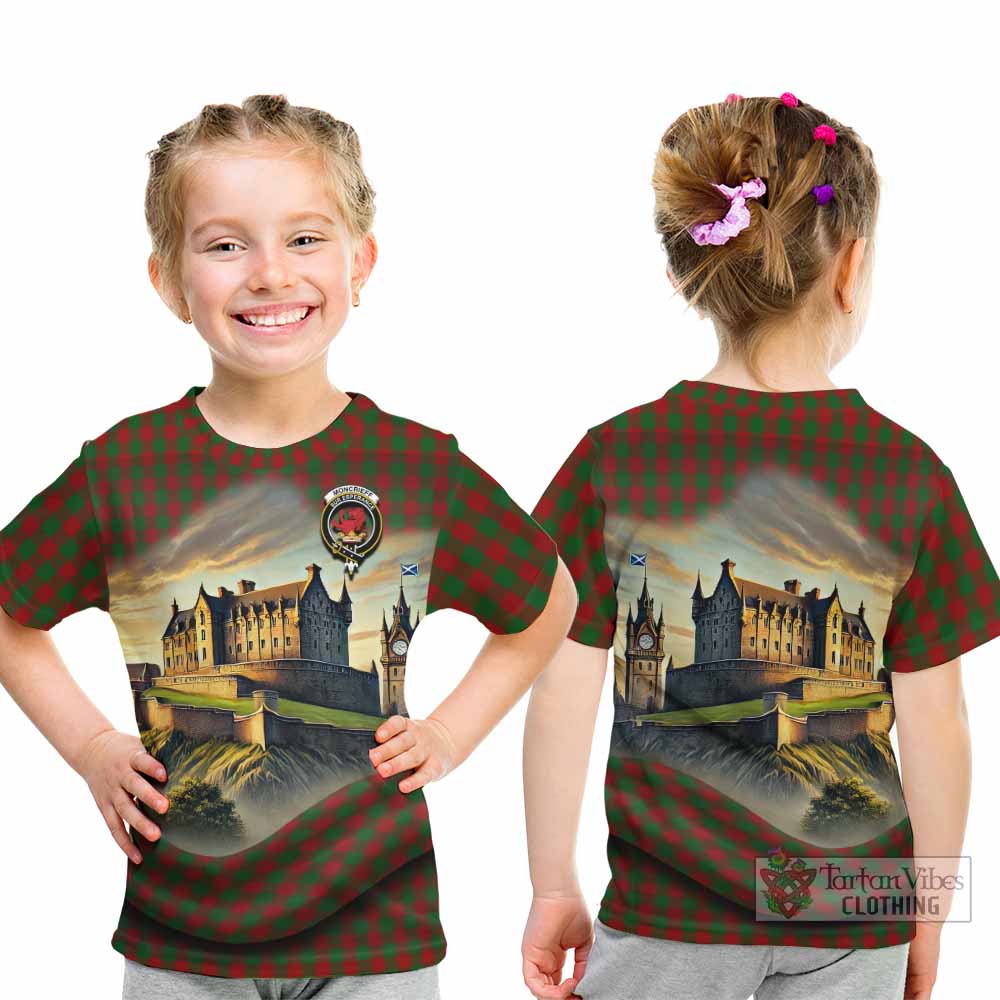 Moncrieff (Moncreiffe) Tartan Family Crest Kid T-Shirt with Scottish Ancient Castle Style - Tartan Vibes Clothing