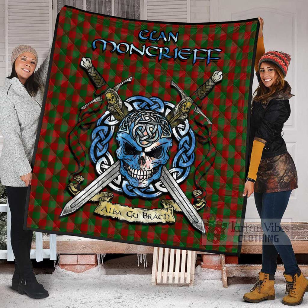 Moncrieff (Moncreiffe) Tartan Quilt with Celtic Skull Alba Gu Brath Style - Tartan Vibes Clothing