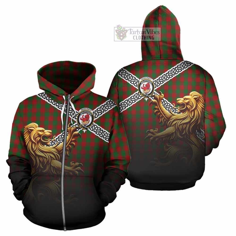 Moncrieff (Moncreiffe) Crest Tartan Hoodie with Golden Lion Emblem Celtic Style Zip Hoodie - Tartan Vibes Clothing
