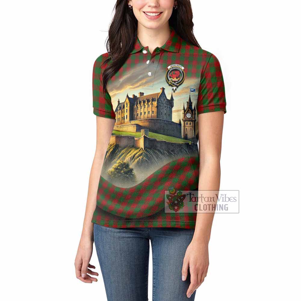 Moncrieff (Moncreiffe) Tartan Family Crest Women's Polo Shirt with Scottish Ancient Castle Style - Tartan Vibes Clothing