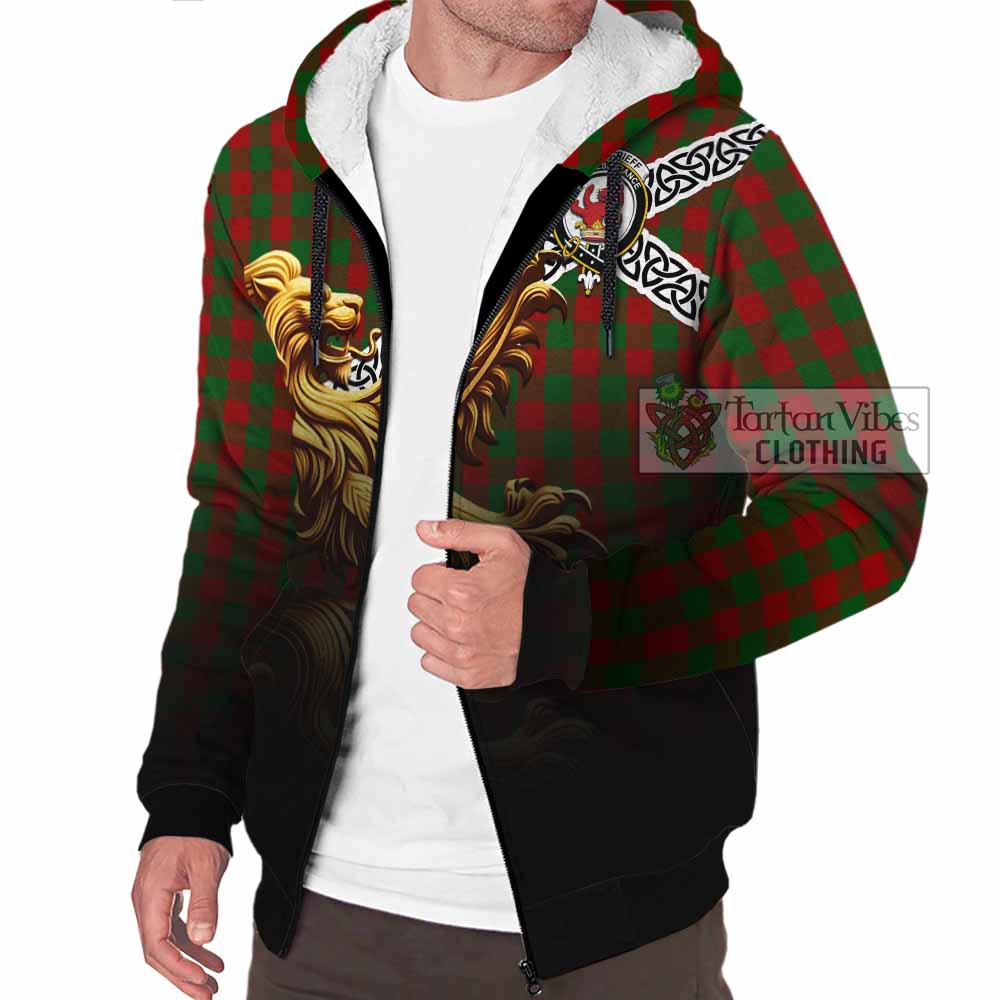 Moncrieff (Moncreiffe) Crest Tartan Sherpa Hoodie with Golden Lion Emblem Celtic Style - Tartan Vibes Clothing