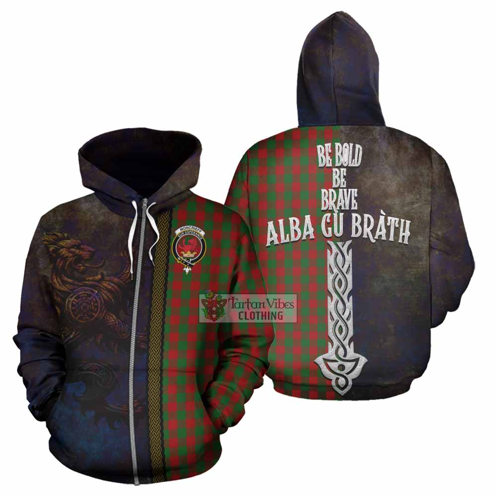 Tartan Vibes Clothing Moncrieff (Moncreiffe) Tartan Family Crest Hoodie Alba Gu Brath Be Brave Lion Ancient Style