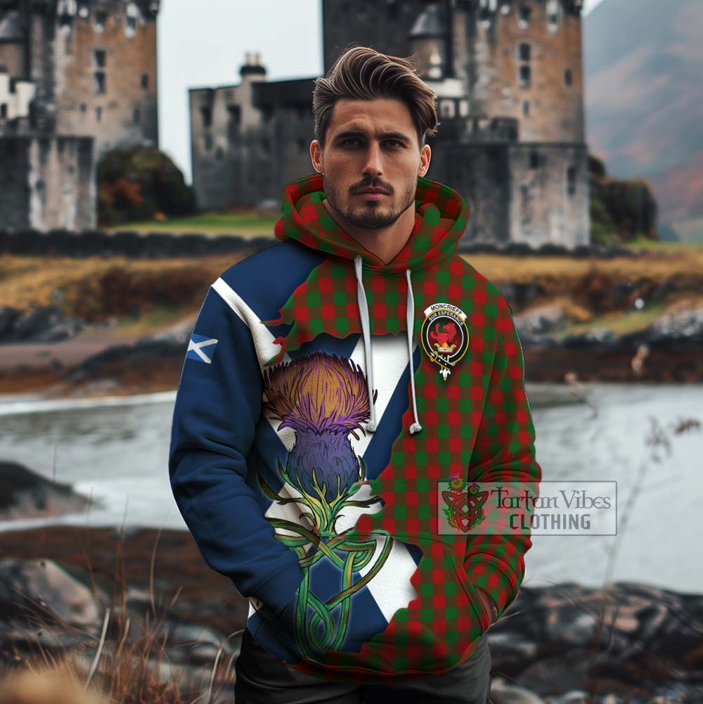 Tartan Vibes Clothing Moncrieff (Moncreiffe) Tartan Family Crest Cotton Hoodie Scottish Thistle Celtic Inspired