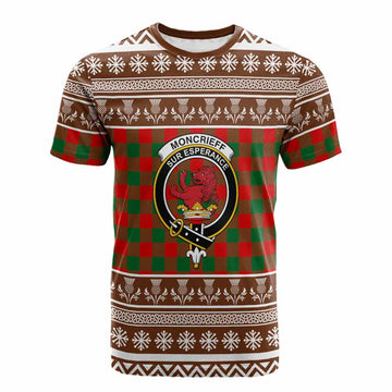 Moncrieff (Moncreiffe) Clan Tartan Christmas Cotton T-shirt with Family Crest