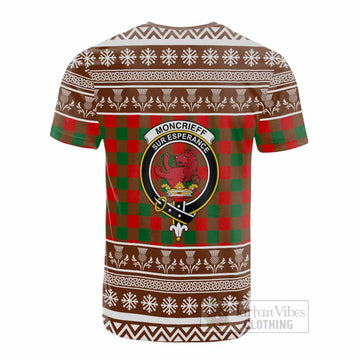 Moncrieff (Moncreiffe) Clan Tartan Christmas Cotton T-shirt with Family Crest
