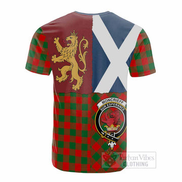Moncrieff (Moncreiffe) Crest Tartan Cotton T-shirt with Lion Rampant Saltire Style