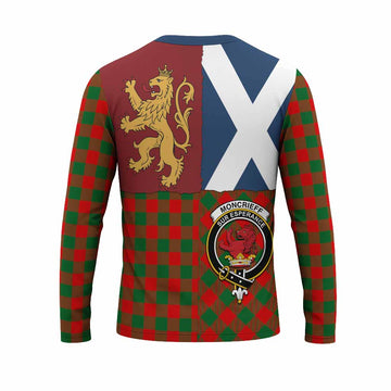 Moncrieff (Moncreiffe) Crest Tartan Long Sleeve T-Shirt with Lion Rampant Saltire Style