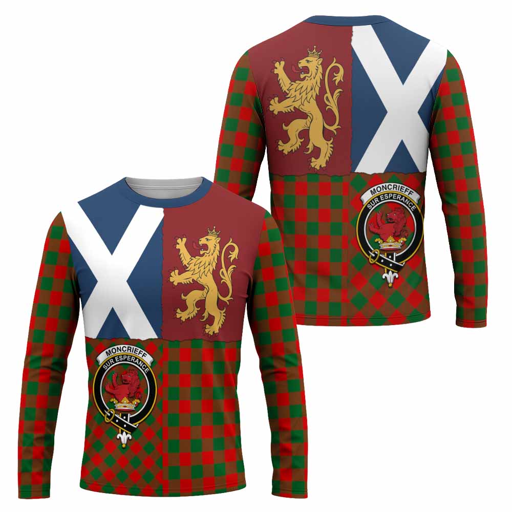 Moncrieff (Moncreiffe) Crest Tartan Long Sleeve T-Shirt with Lion Rampant Saltire Style