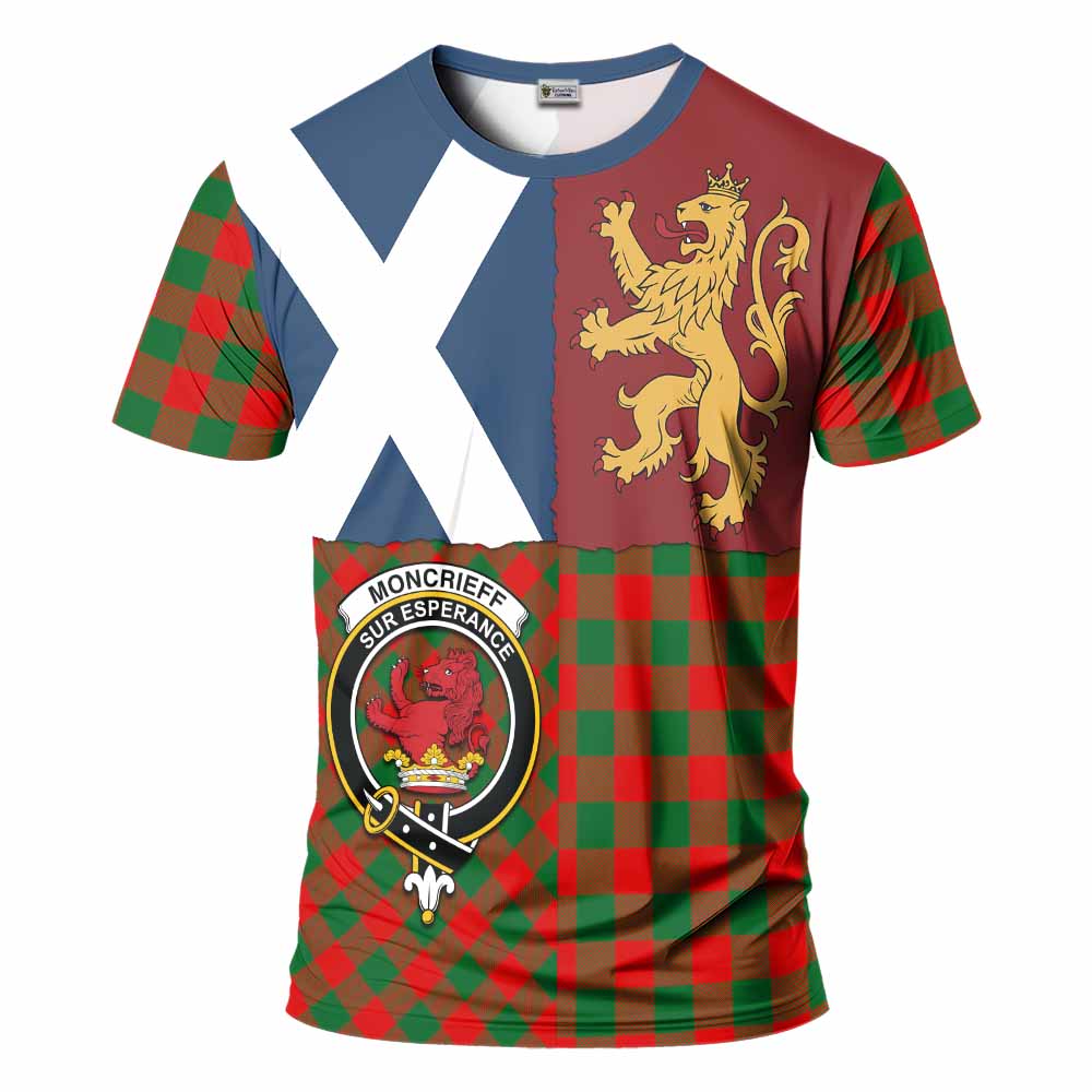Moncrieff (Moncreiffe) Crest Tartan T-Shirt with Lion Rampant Saltire Style