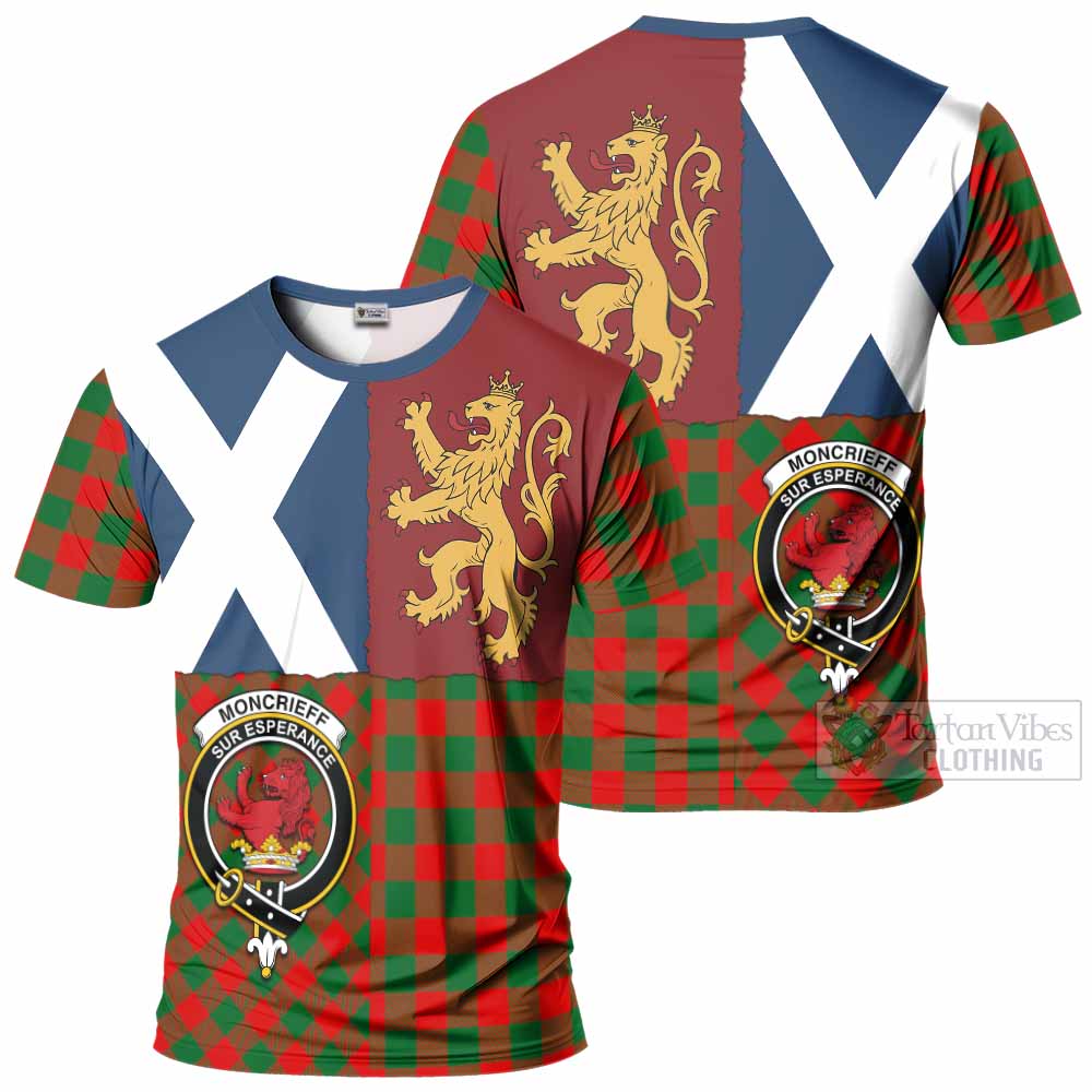 Moncrieff (Moncreiffe) Crest Tartan T-Shirt with Lion Rampant Saltire Style