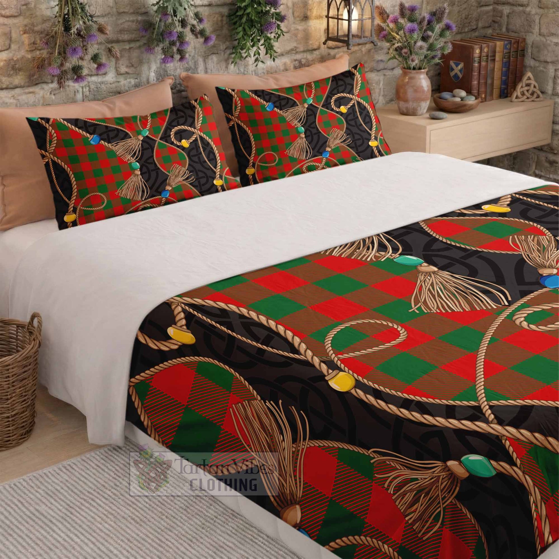 Moncrieff (Moncreiffe) Scottish Tartan Twisted Ropes Stylized Bedding Set - Tartan Vibes Clothing