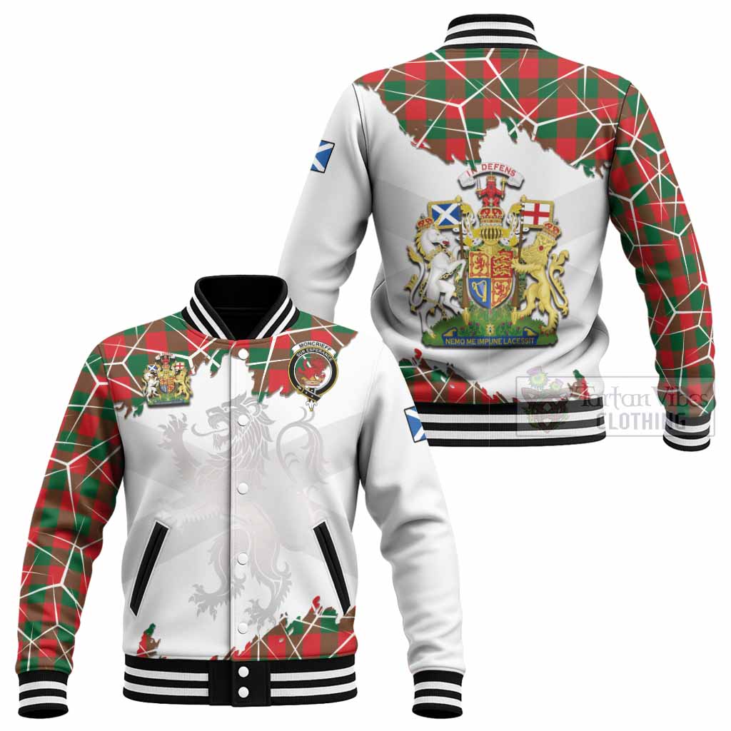 Moncrieff (Moncreiffe) Tartan Baseball Jacket with Family Crest and Lion Rampant Grunge Style