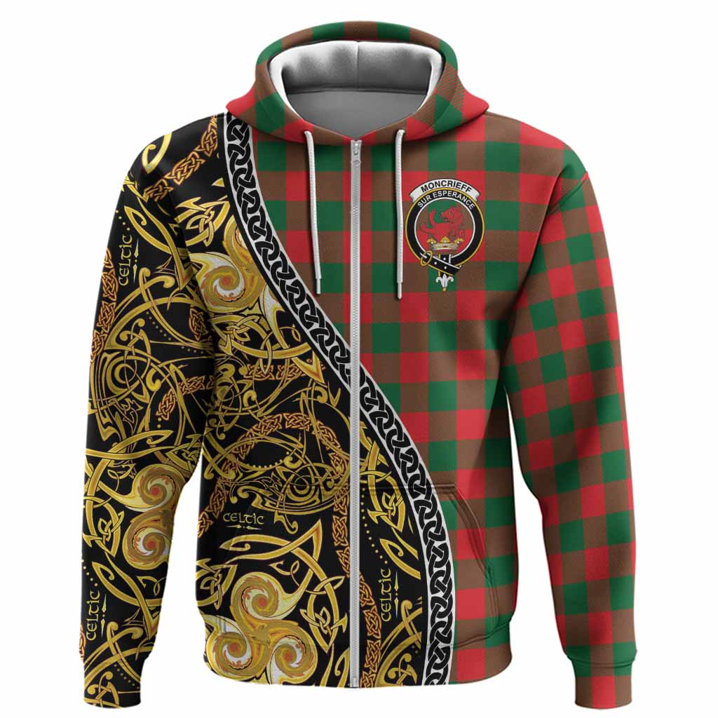Moncrieff (Moncreiffe) Tartan Crest Hoodie Celtic Knot and Triple Trickle Spiral Symbols