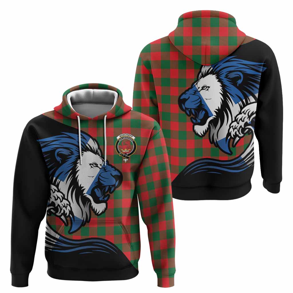 Moncrieff (Moncreiffe) Tartan Crest Hoodie Scottish Golden Lions Wave Flow