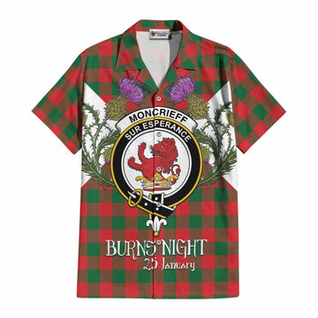 Moncrieff (Moncreiffe) Tartan Family Crest Cotton Hawaiian Shirt Scottish Burns Night Thistle Floral