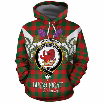 Moncrieff (Moncreiffe) Tartan Family Crest Cotton Hoodie Scottish Burns Night Thistle Floral