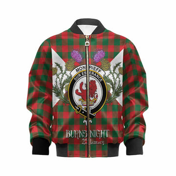 Moncrieff (Moncreiffe) Tartan Family Crest Kid Bomber Jacket Scottish Burns Night Thistle Floral