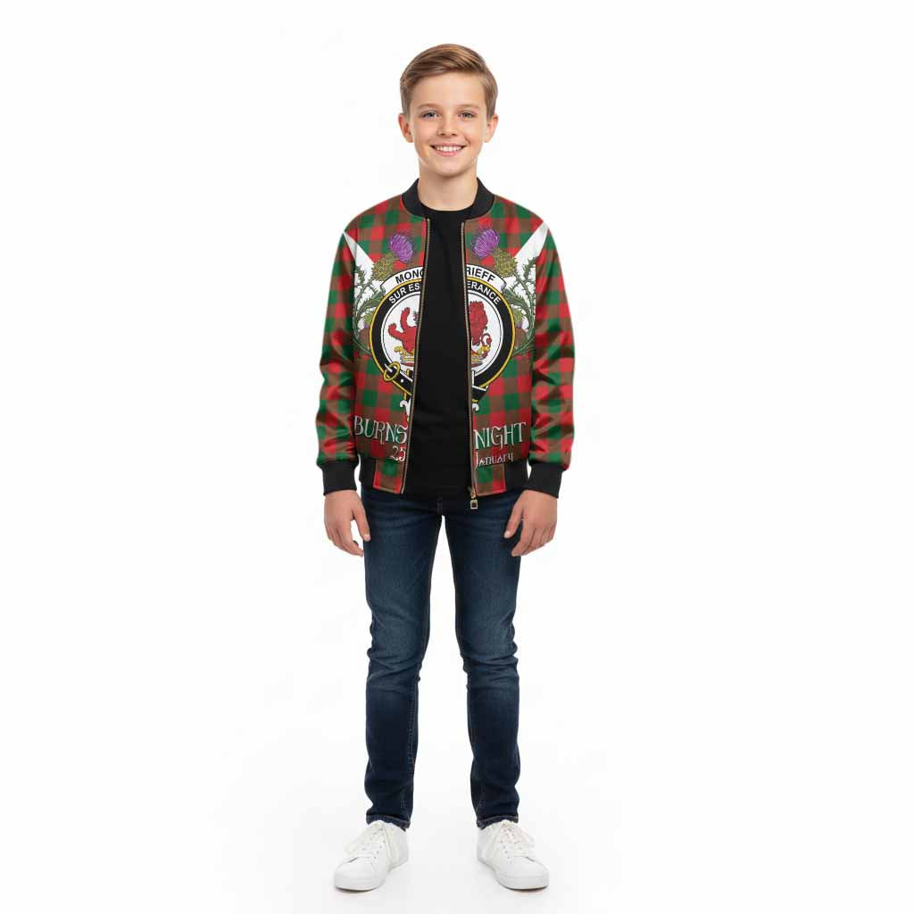 Moncrieff (Moncreiffe) Tartan Family Crest Kid Bomber Jacket Scottish Burns Night Thistle Floral