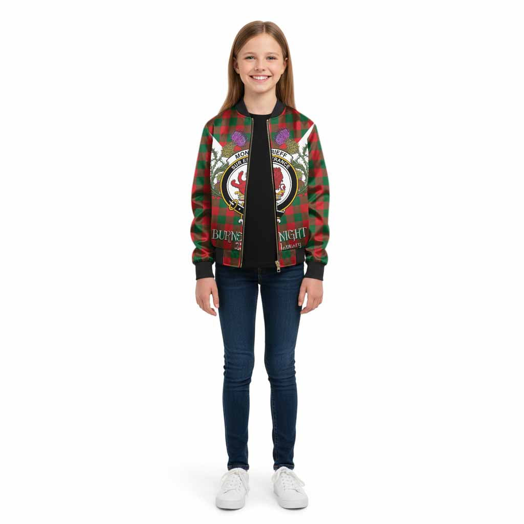 Moncrieff (Moncreiffe) Tartan Family Crest Kid Bomber Jacket Scottish Burns Night Thistle Floral