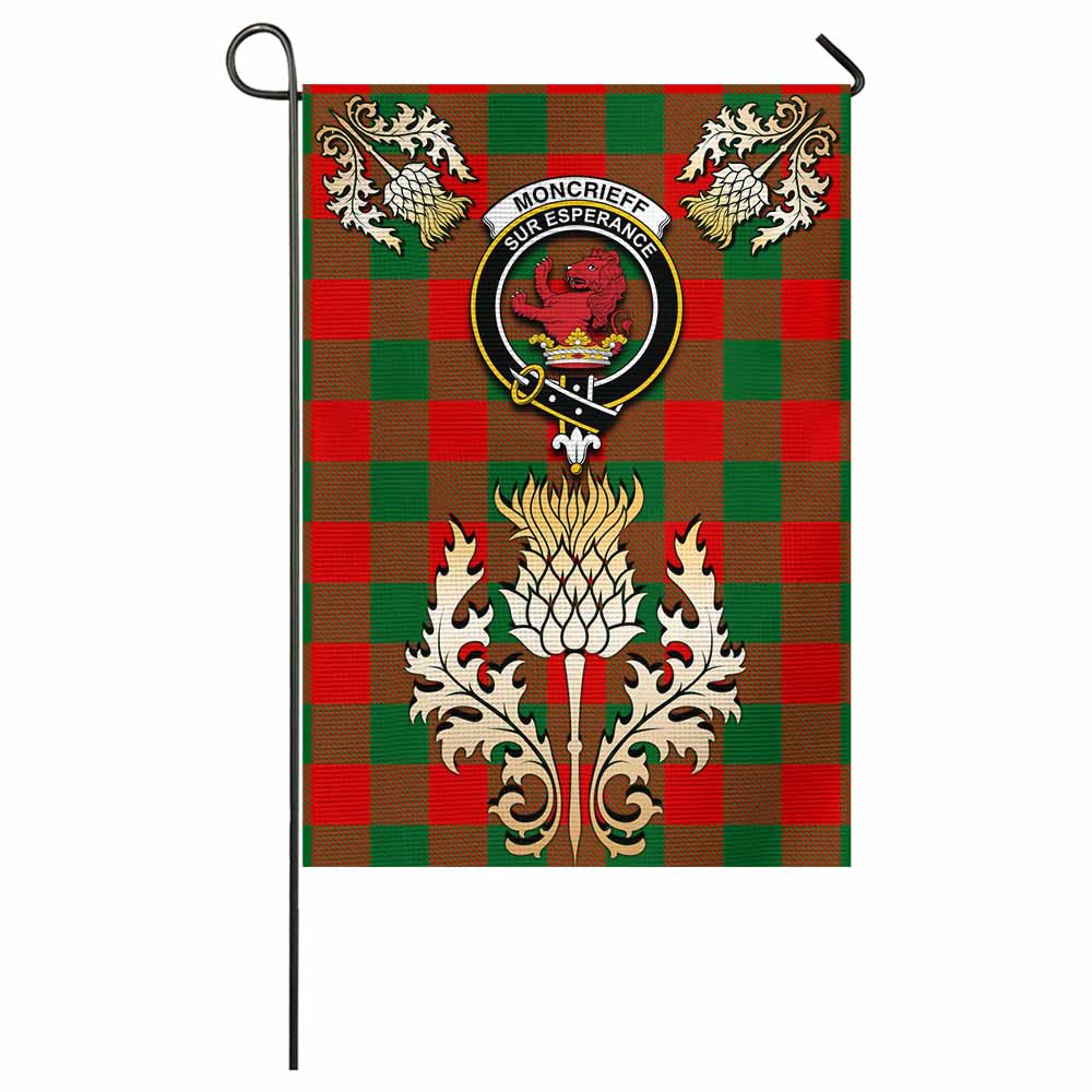 Moncrieff (Moncreiffe) Tartan Garden Flag with Golden Regal Scottish Thistle Emblem - Tartan Vibes Clothing