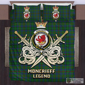 Moncrieff of Atholl Tartan Bedding Set with Clan Crest and the Golden Sword of Courageous Legacy