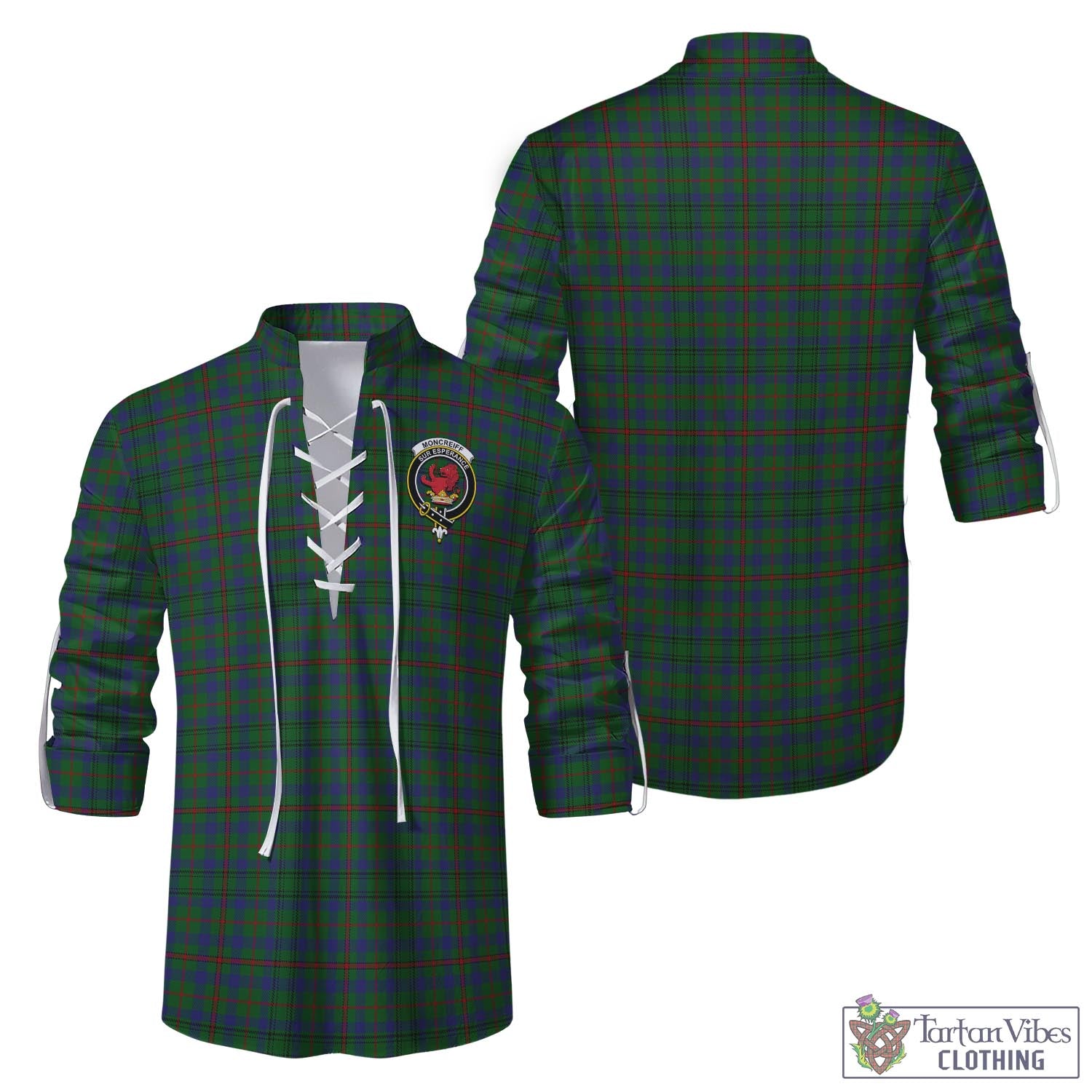 Tartan Vibes Clothing Moncrieff of Atholl Tartan Men's Scottish Traditional Jacobite Ghillie Kilt Shirt with Family Crest