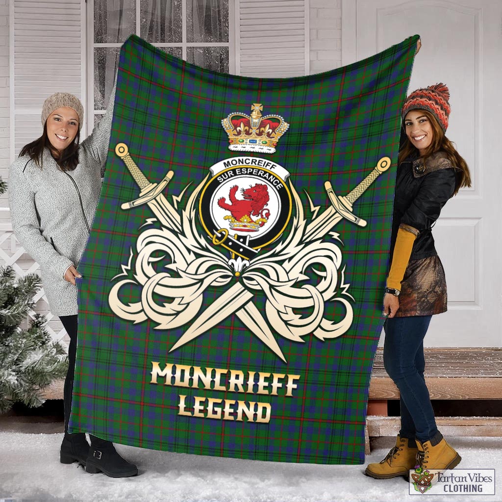 Tartan Vibes Clothing Moncrieff of Atholl Tartan Blanket with Clan Crest and the Golden Sword of Courageous Legacy