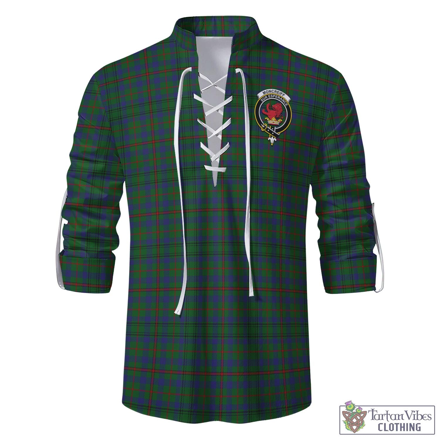 Tartan Vibes Clothing Moncrieff of Atholl Tartan Men's Scottish Traditional Jacobite Ghillie Kilt Shirt with Family Crest