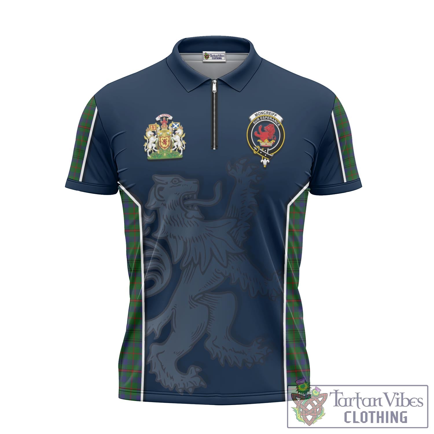 Tartan Vibes Clothing Moncrieff of Atholl Tartan Zipper Polo Shirt with Family Crest and Lion Rampant Vibes Sport Style