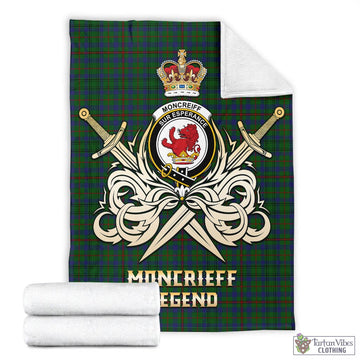 Moncrieff of Atholl Tartan Blanket with Clan Crest and the Golden Sword of Courageous Legacy