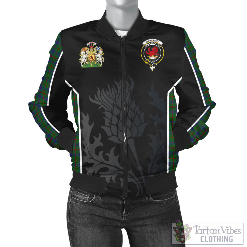 Tartan Vibes Clothing Moncrieff of Atholl Tartan Bomber Jacket with Family Crest and Scottish Thistle Vibes Sport Style